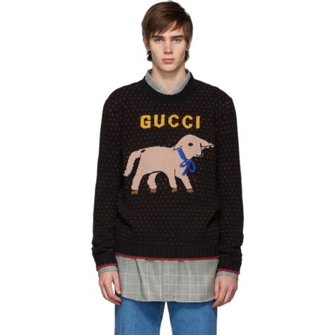 gucci bee sweater black|gucci lamb print sweater.